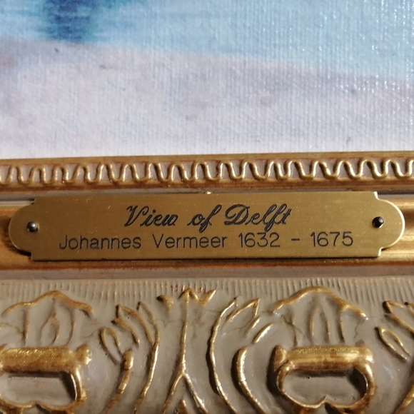 Vintage Johannes Vermeer Art "View Of Delft" Gold Tone Ornate Frame 21”x 18” - Picture 8 of 10